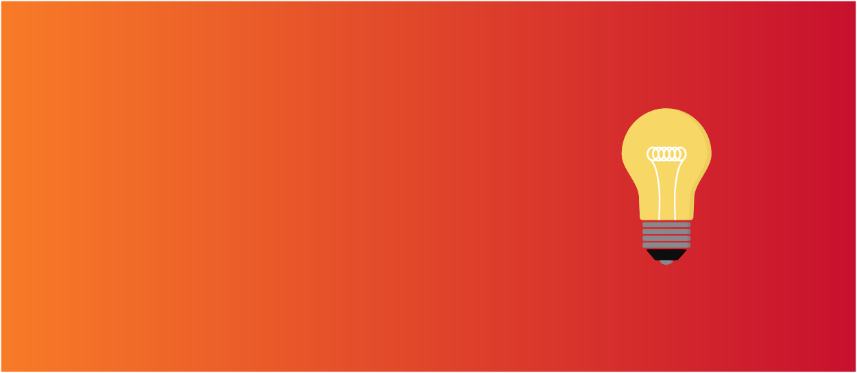 Orange and red background with a yellow lightbulb